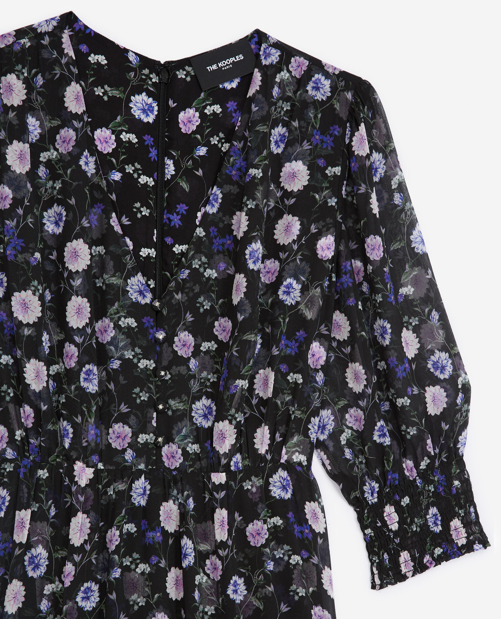 Buttoned printed midi dress with frills, BLACK-PURPLE, hi-res image number null