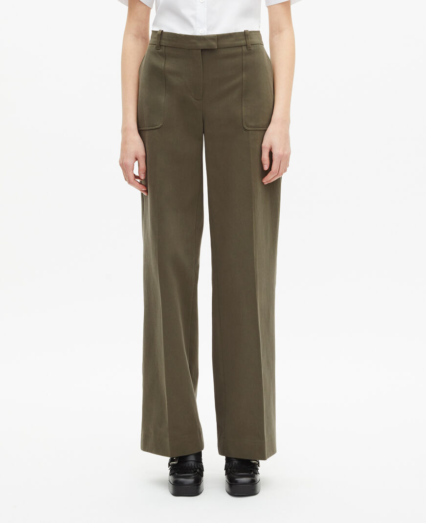 The Kooples WOMEN KAKI khaki cotton wide leg pants