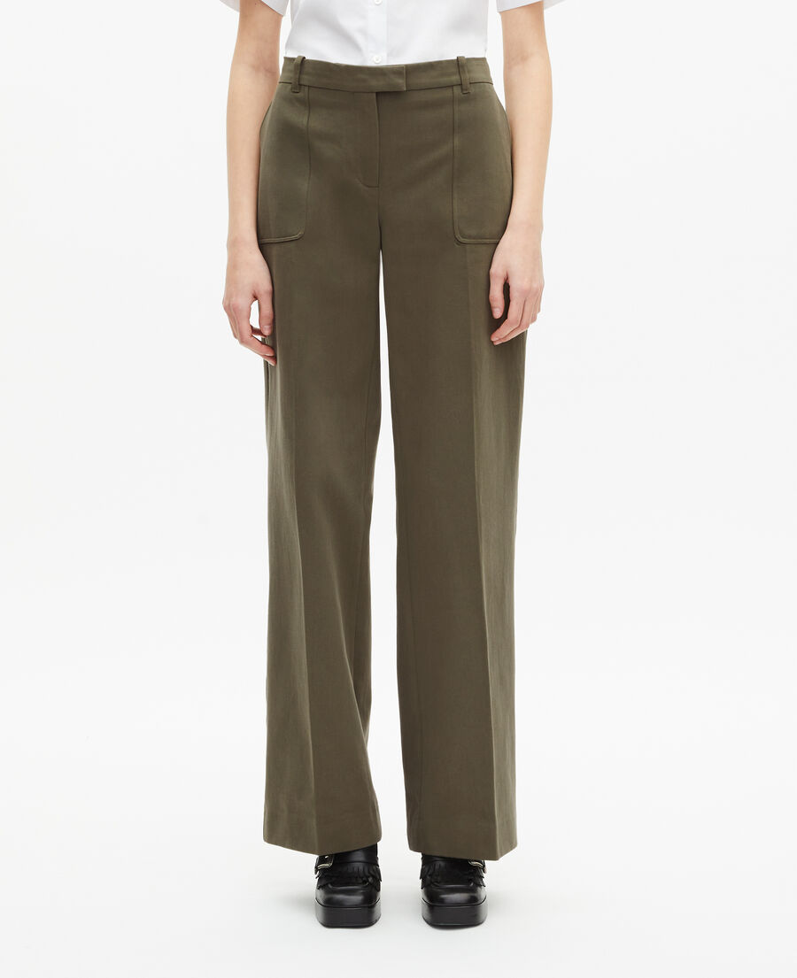 The Kooples FEMME KAKI pantalon large en coton kaki