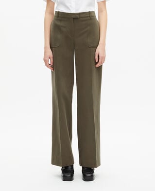 The Kooples WOMEN KAKI khaki cotton wide leg pants
