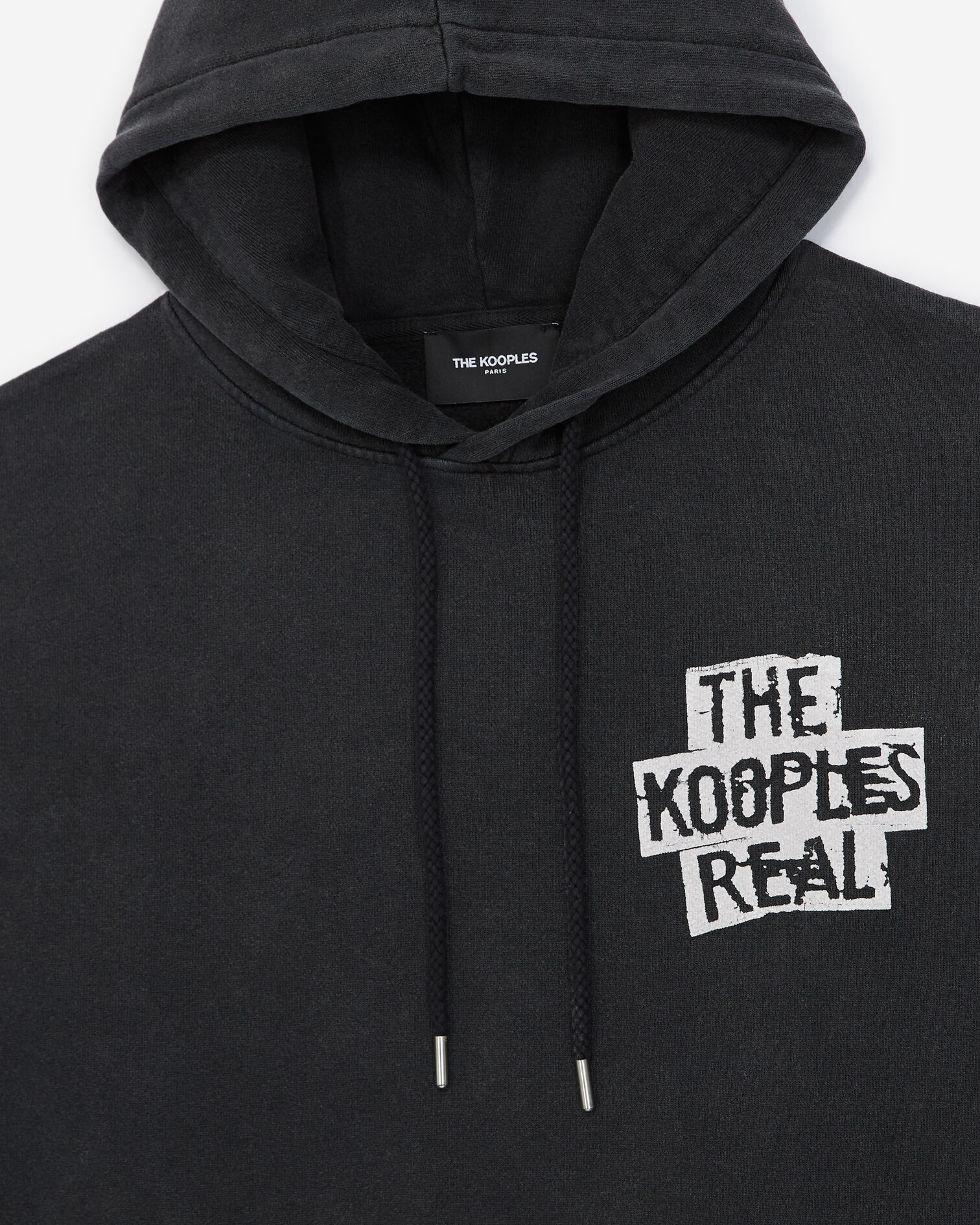 Dark gray sweatshirt with hood and print, BLACK WASHED, hi-res image number null