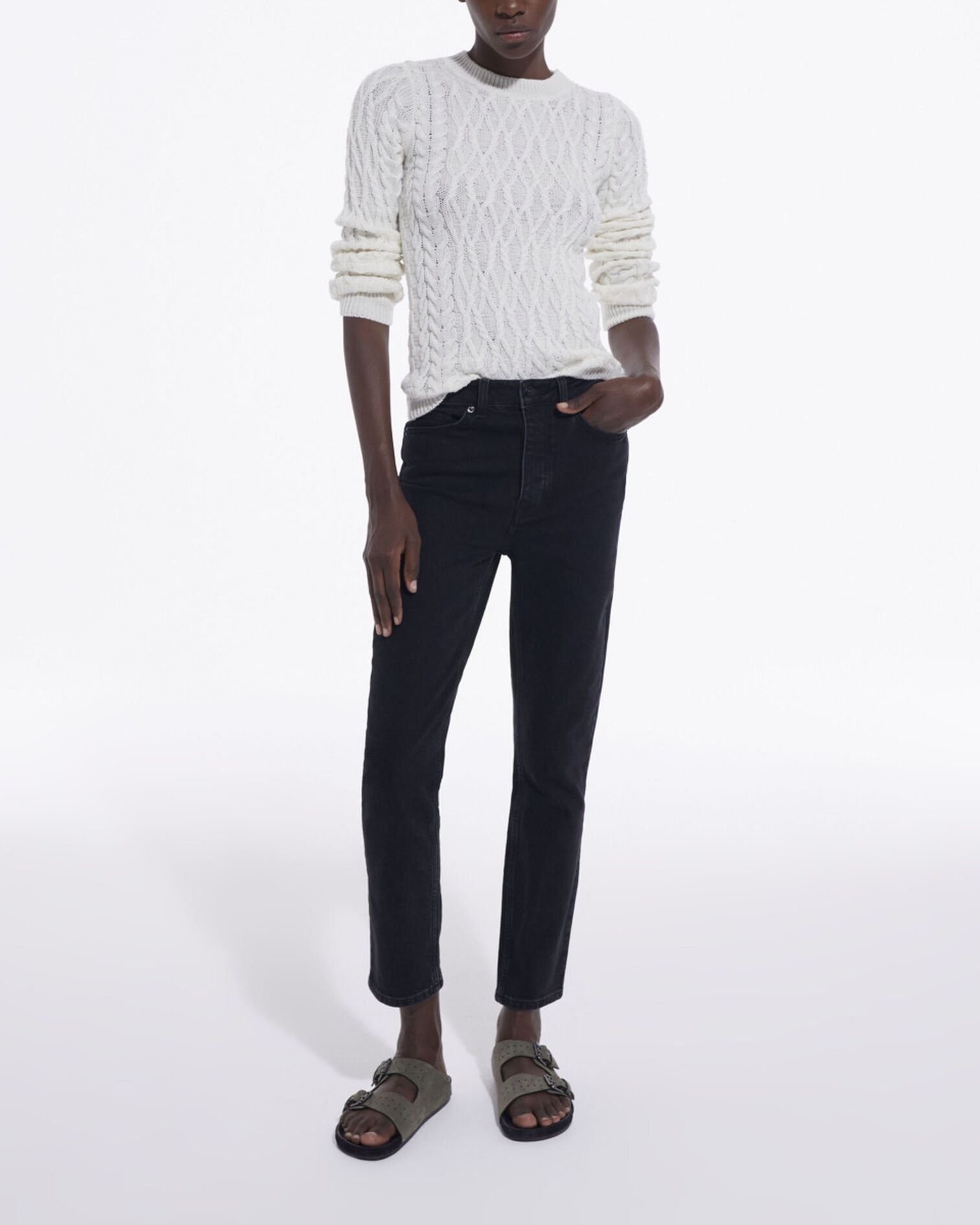 Ecru wool sweater, WHITE, hi-res image number null