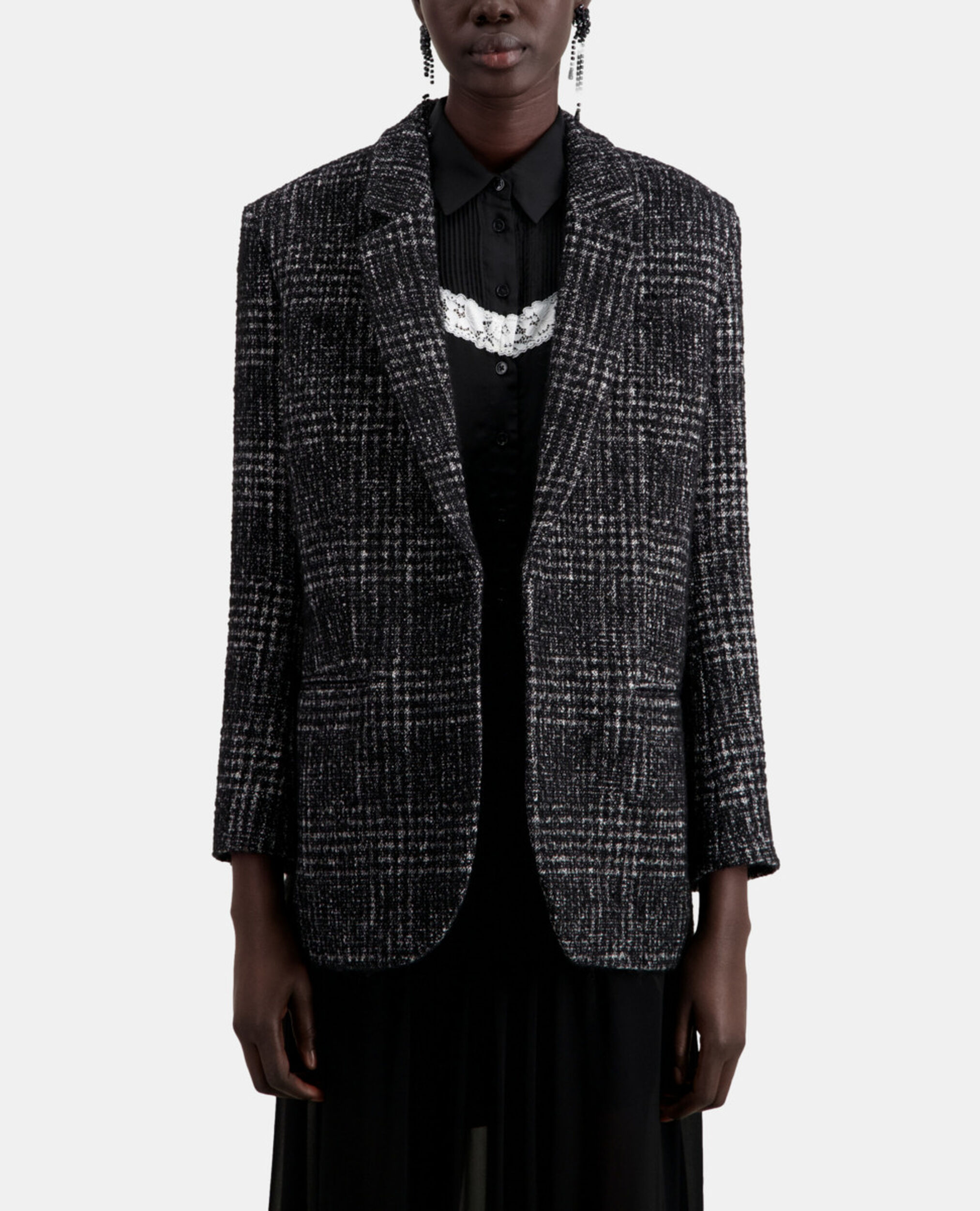 Black and white tweed blazer, BLACK WHITE, hi-res image number null