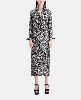 The Kooples FEMME BLACK WHITE LEOPARD jupe longue imprimée en soie