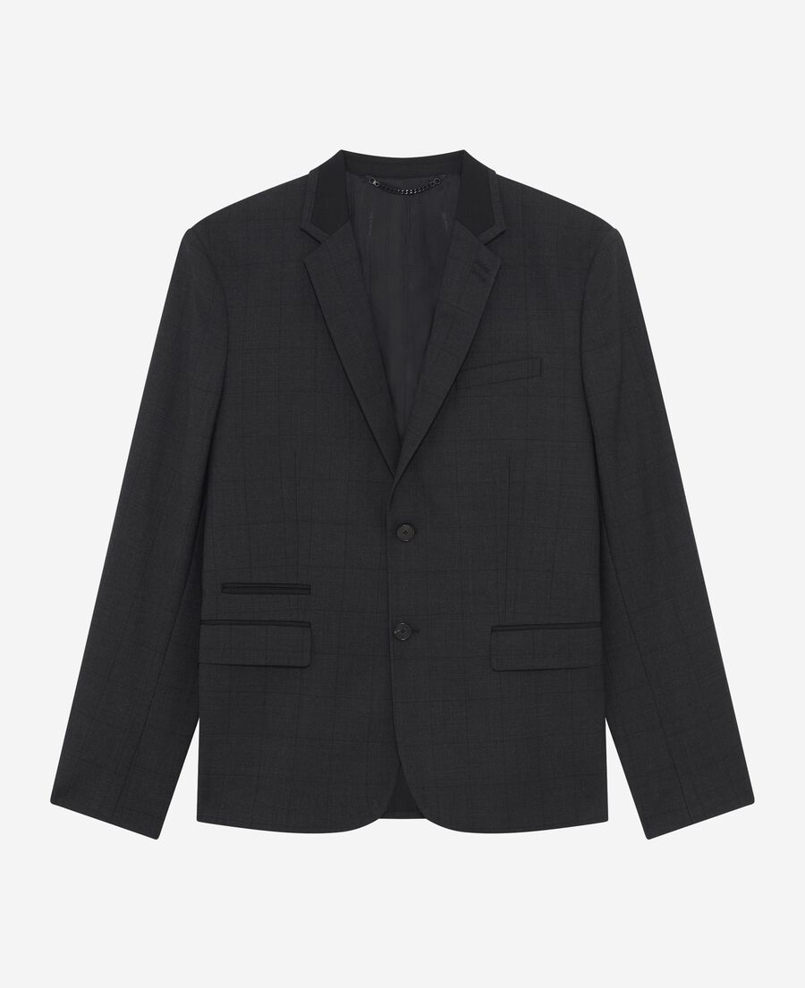The Kooples MEN BLACK black wool plaid suit jacket
