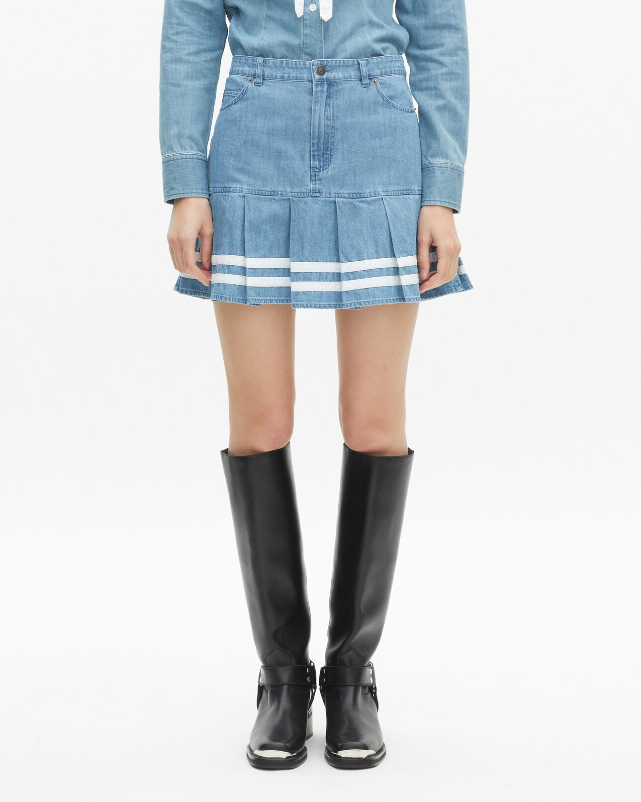 The Kooples FEMME BABY BLUE jupe courte plissée en denim
