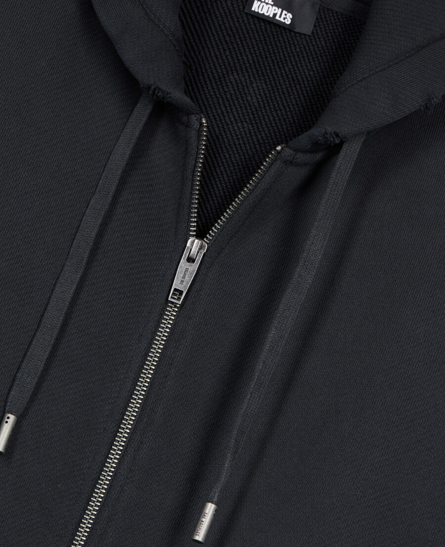 The Kooples HERREN BLACK WASHED schwarzes sweatshirt mit kapuze