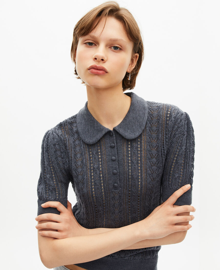 The Kooples WOMEN ANTHRACITE grey merino wool short-sleeve sweater