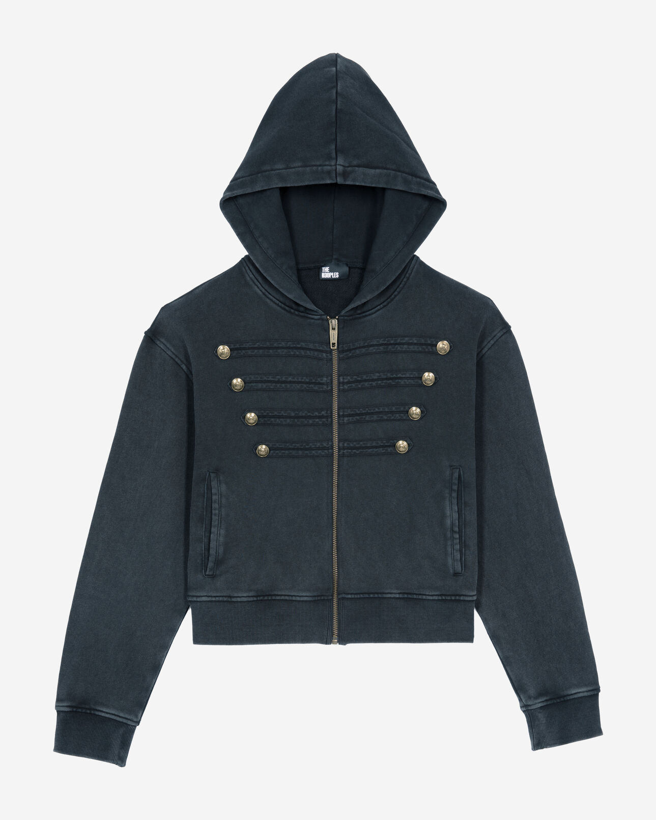 The Kooples FEMME BLACK WASHED sweatshirt style officier à capuche noir