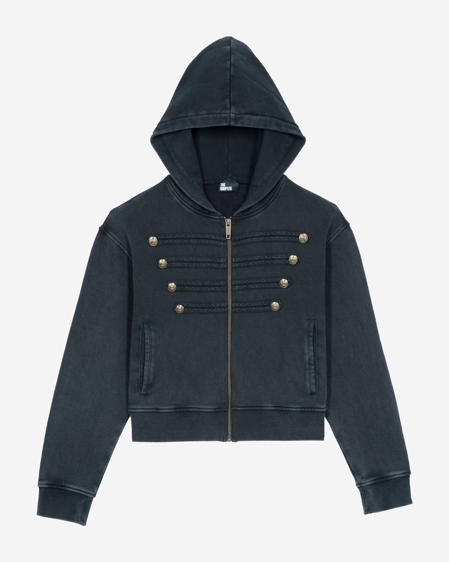 Sweatshirt style officier à capuche noir, BLACK WASHED, hi-res image number null