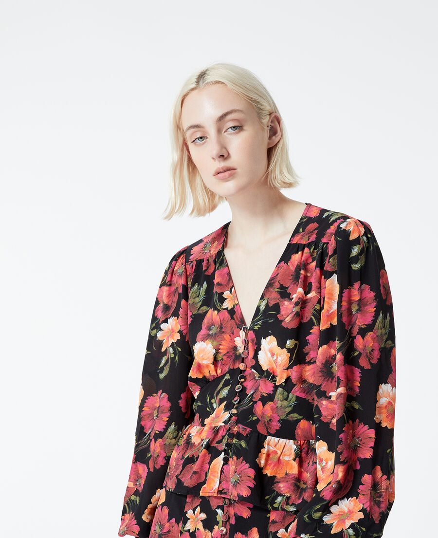 seiden-top mit orangenem blumenprint