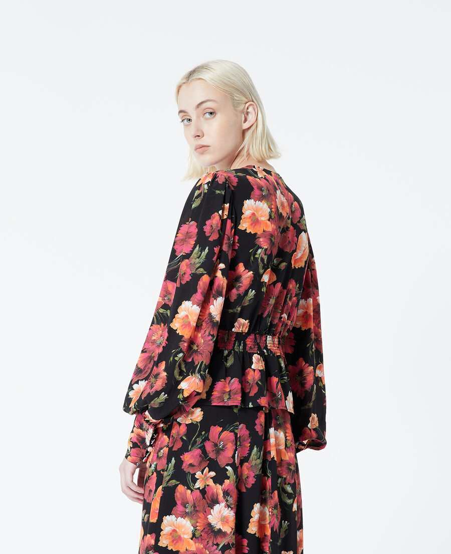seiden-top mit orangenem blumenprint