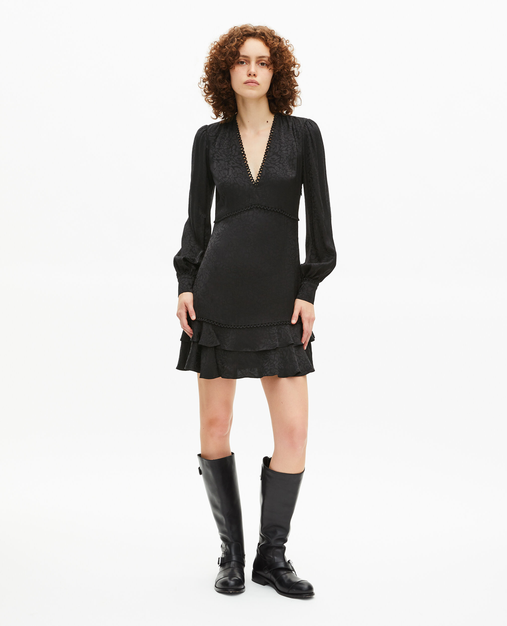 Robe courte en jacquard léopard noire, BLACK, hi-res image number null