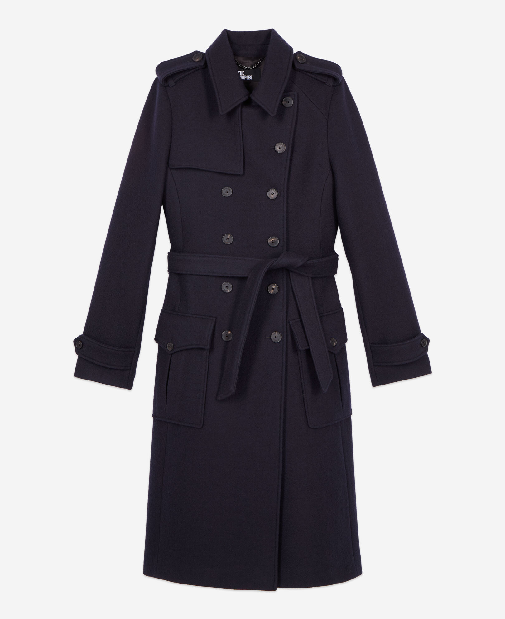 The Kooples WOMEN DARK NAVY long navy blue trench style coat