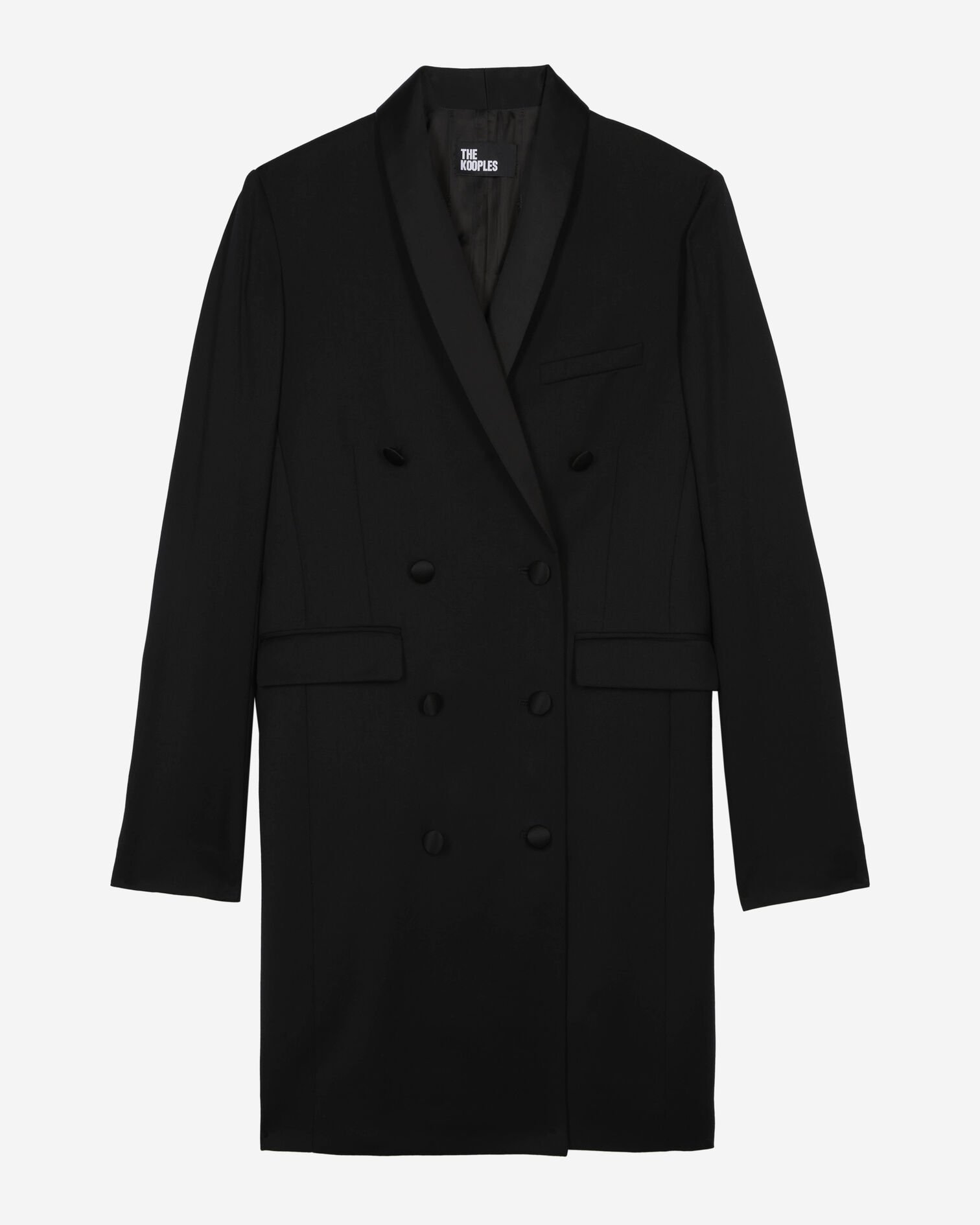 Short black wool tailored dress, BLACK, hi-res image number null