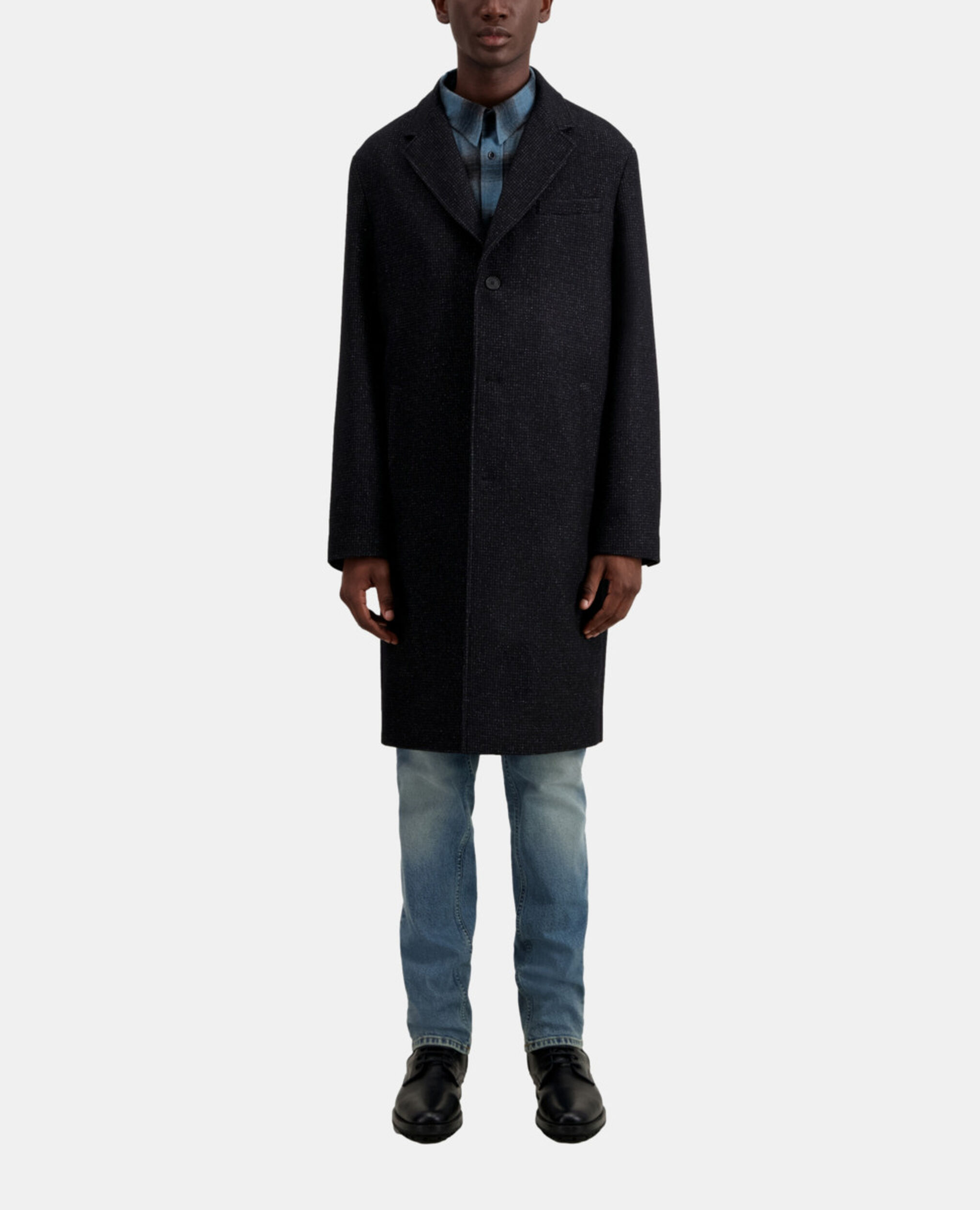 Long black coat in wool blend, BLACK GREY, hi-res image number null