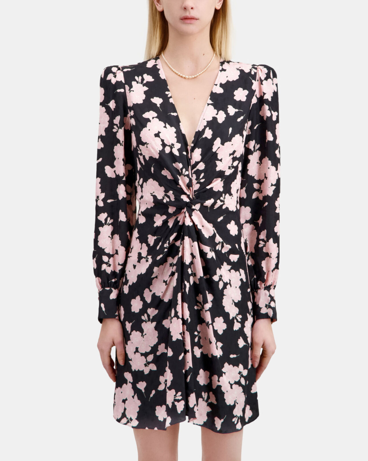 The Kooples WOMEN BLACK / PINK long printed dress with draping
