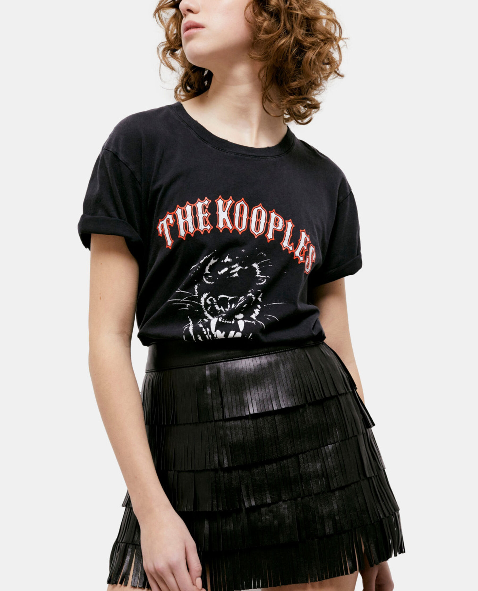 Short black leather skirt, BLACK, hi-res image number null