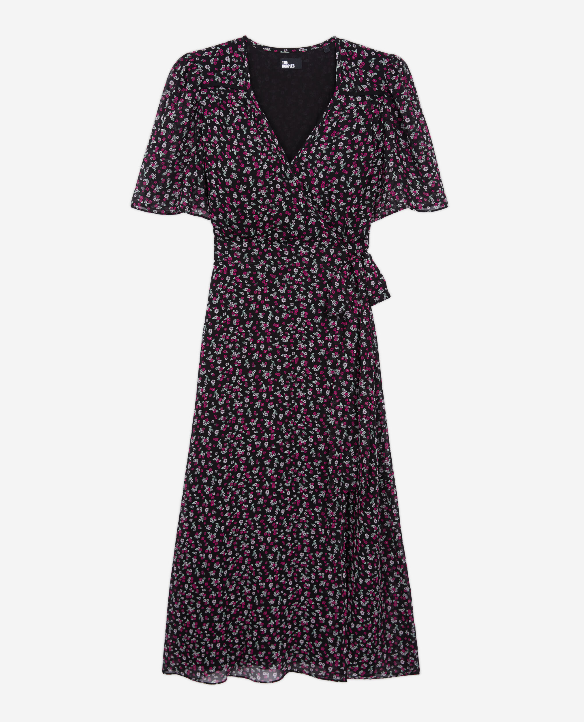 Long printed wrap dress