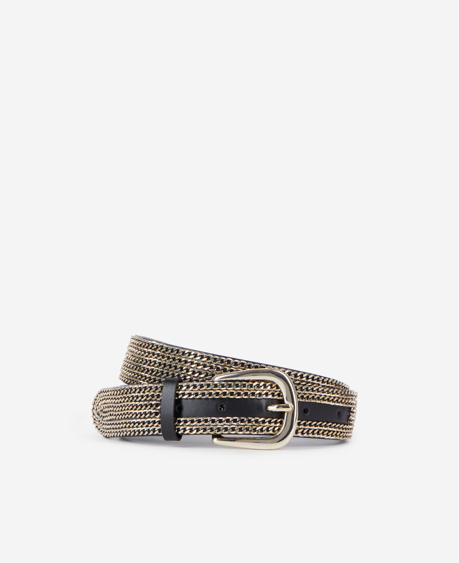 The Kooples FEMME GOLD ceinture en cuir avec cha&icirc;nes noire