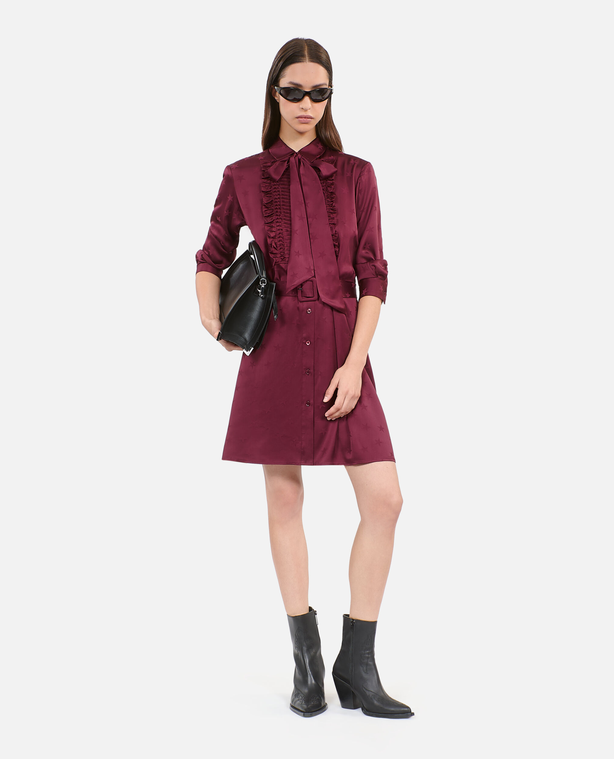 Burgundy jacquard short dress, BURGUNDY, hi-res image number null