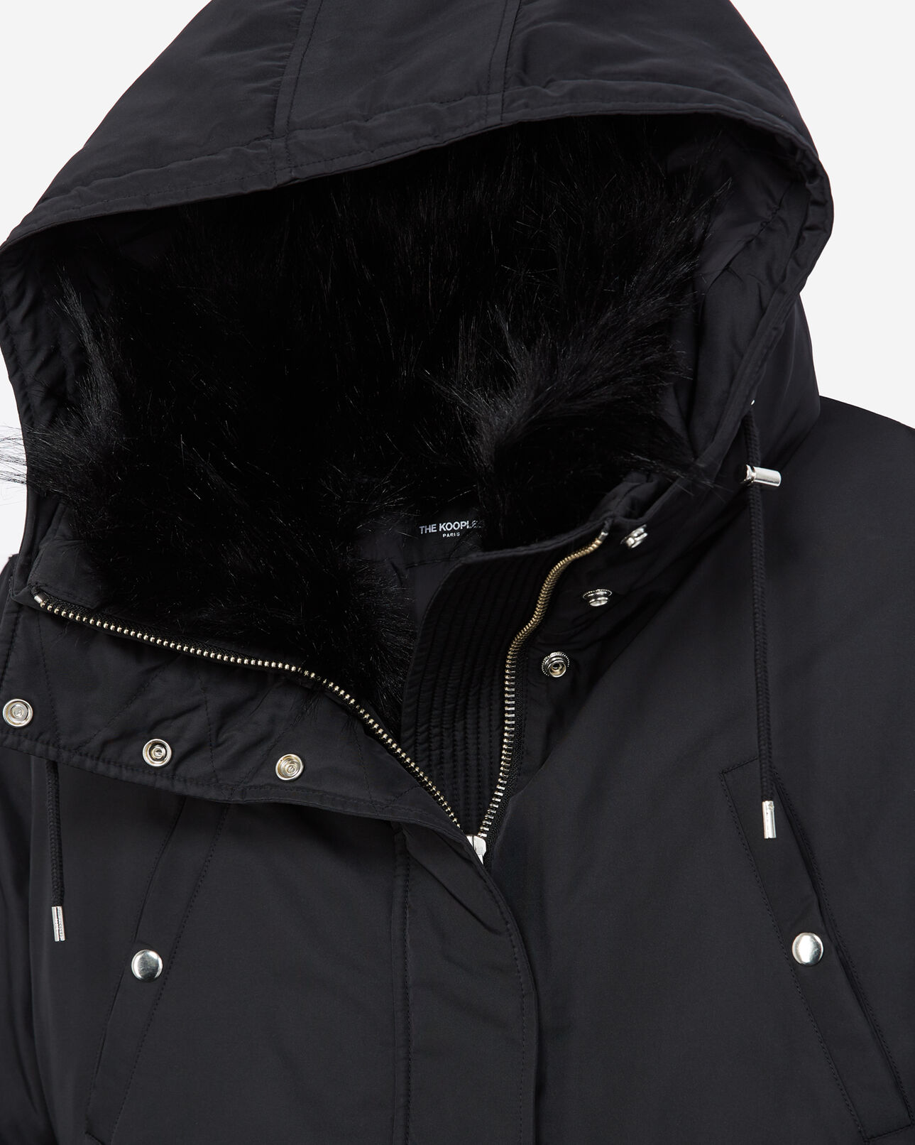 The Kooples FEMME BLACK parka capuche noire à fausse fourrure