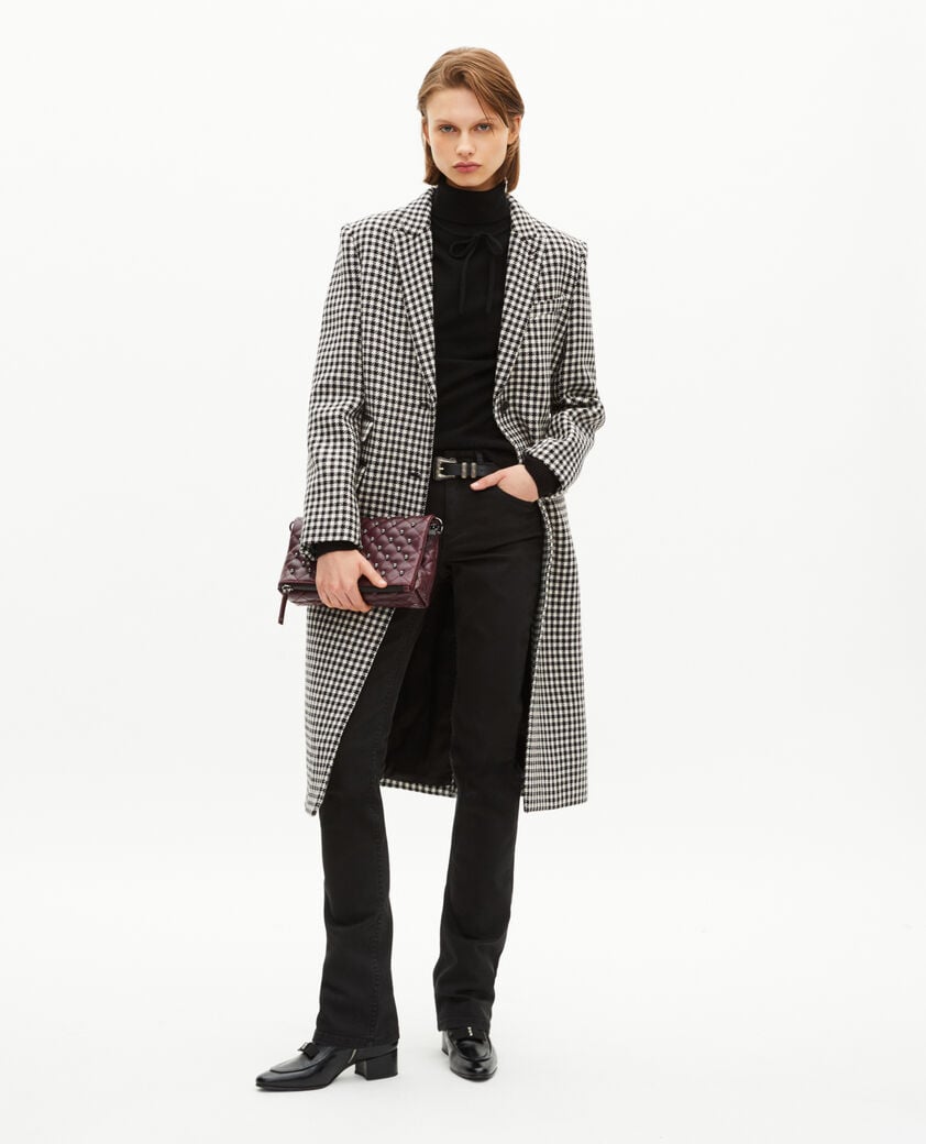 The Kooples FEMME BLACK WHITE manteau long en pied de poule noir et blanc