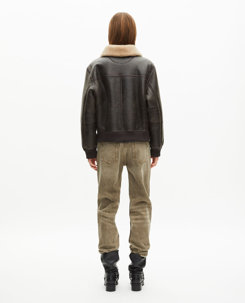 The Kooples FEMME BROWN peau lain&eacute;e courte marron