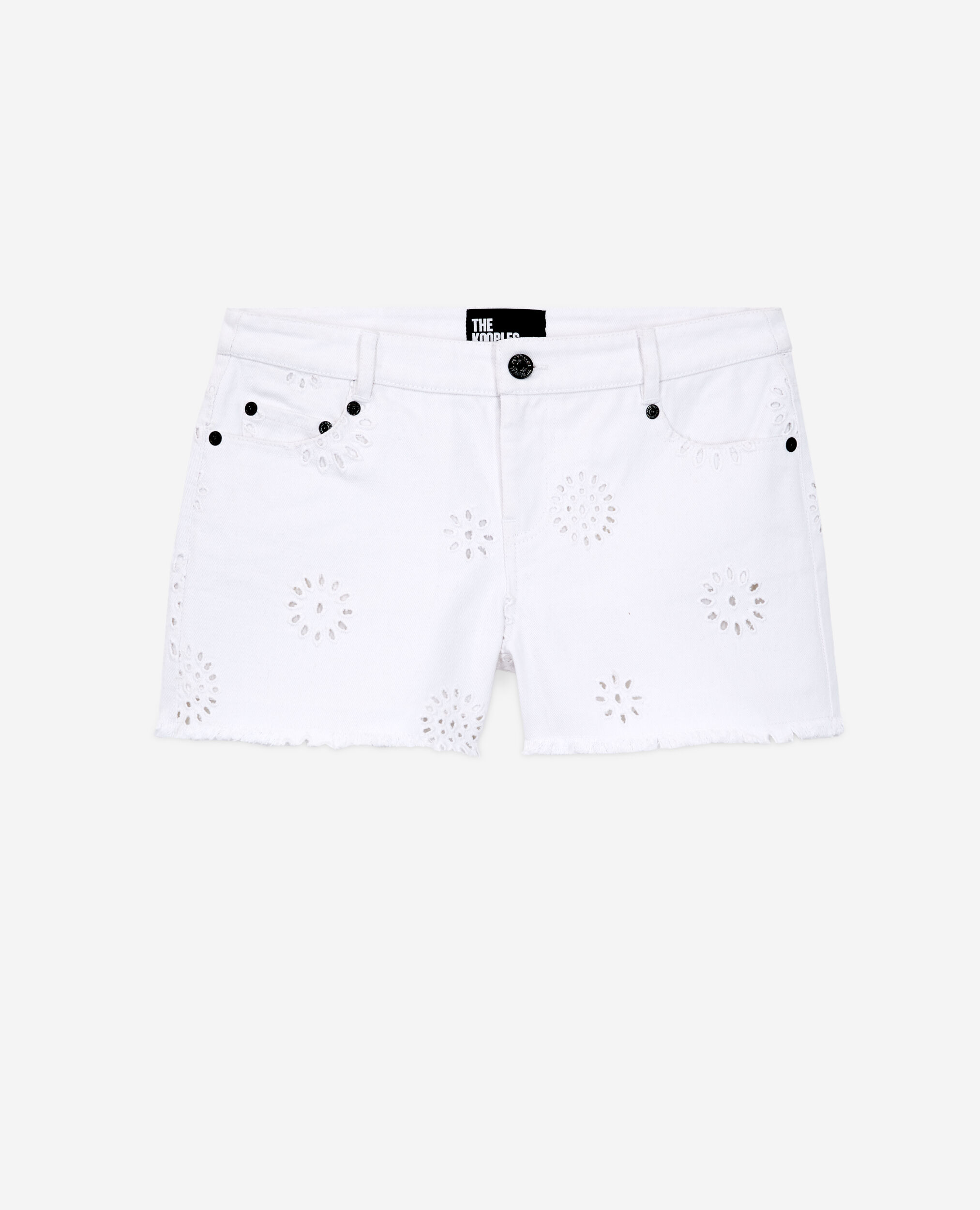 White denim shorts with broderie anglaise, WHITE, hi-res image number null