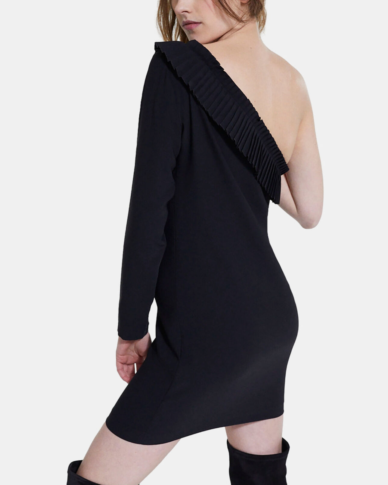 The Kooples WOMEN BLACK one shoulder short black dress