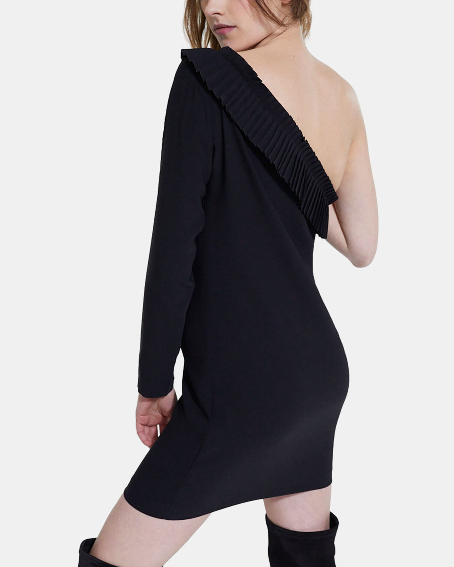 One shoulder short black dress, BLACK, hi-res image number null