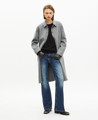 The Kooples DAMEN GREY langer doppelseitiger wollmantel mit grauem cape