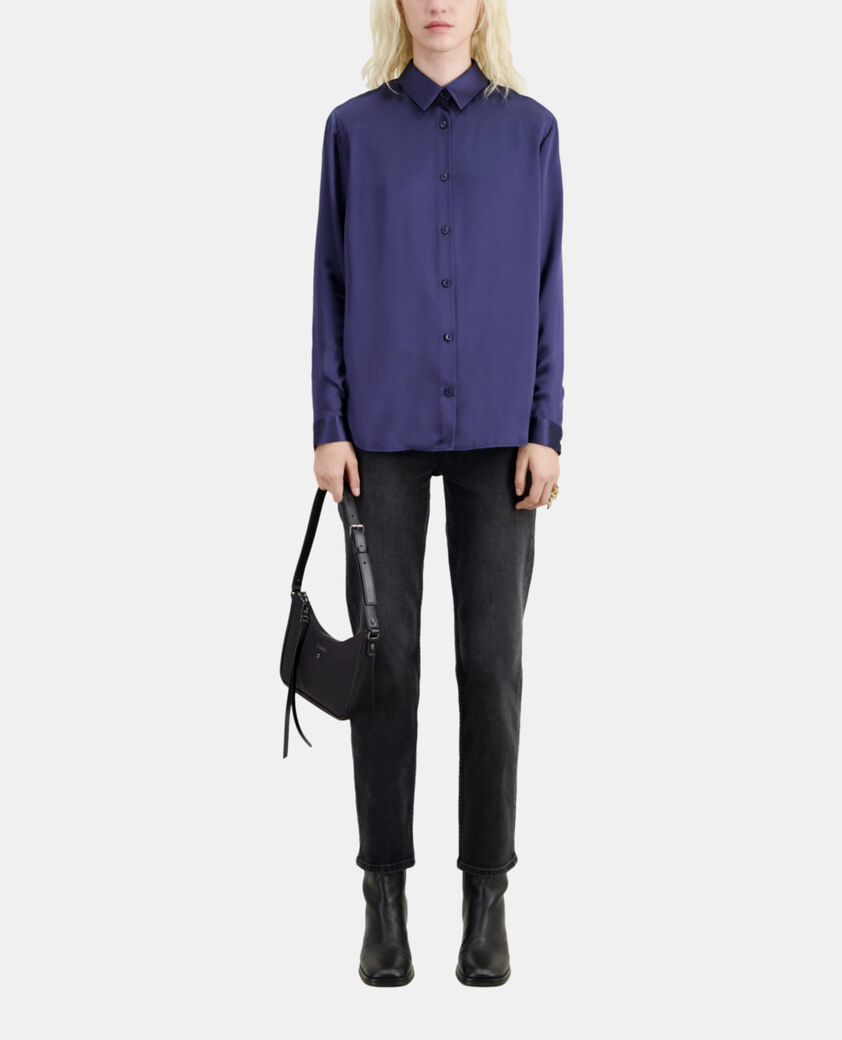 The Kooples WOMEN NIGHT BLUE blue satin silk shirt