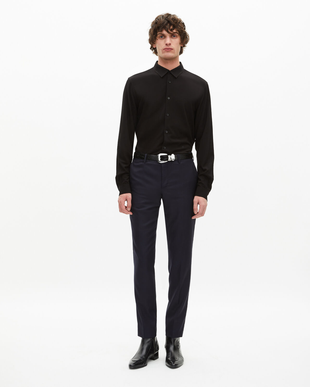 The Kooples HOMME DARK NAVY pantalon de costume en laine ajusté bleu
