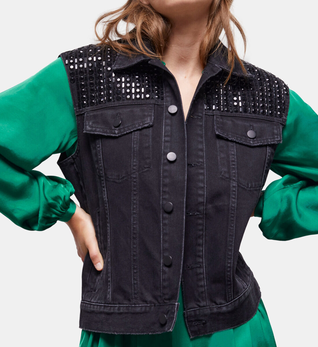 Discover The Kooples black denim sleeveless jacket as well as the entire new women s ready to wear collection coats jackets suits