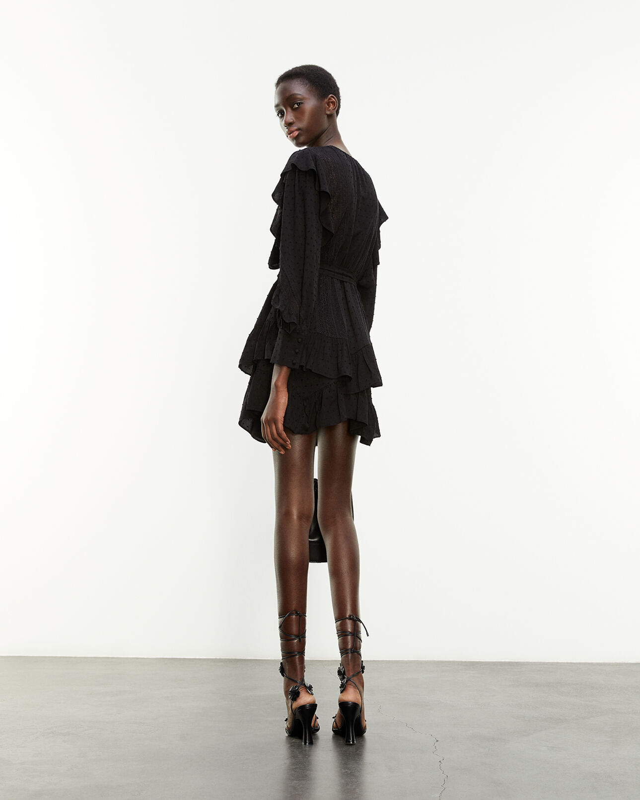 The Kooples WOMEN BLACK long-sleeved black dress with flounce