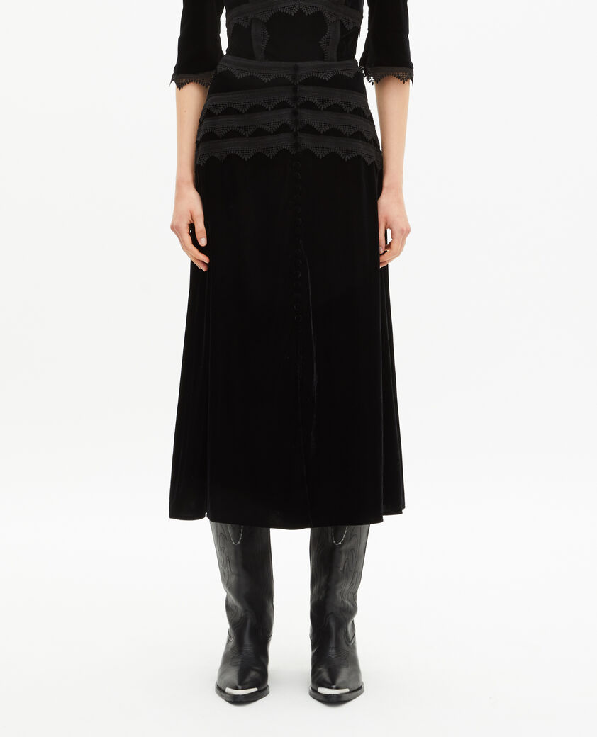The Kooples WOMEN BLACK long black velvet skirt