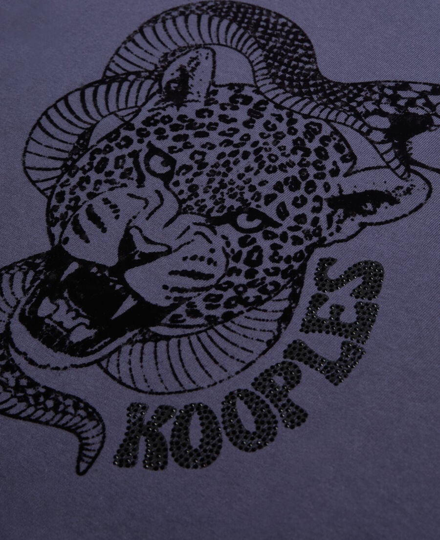The Kooples F NIGHT BLUE blue t-shirt with snake leopard flocking