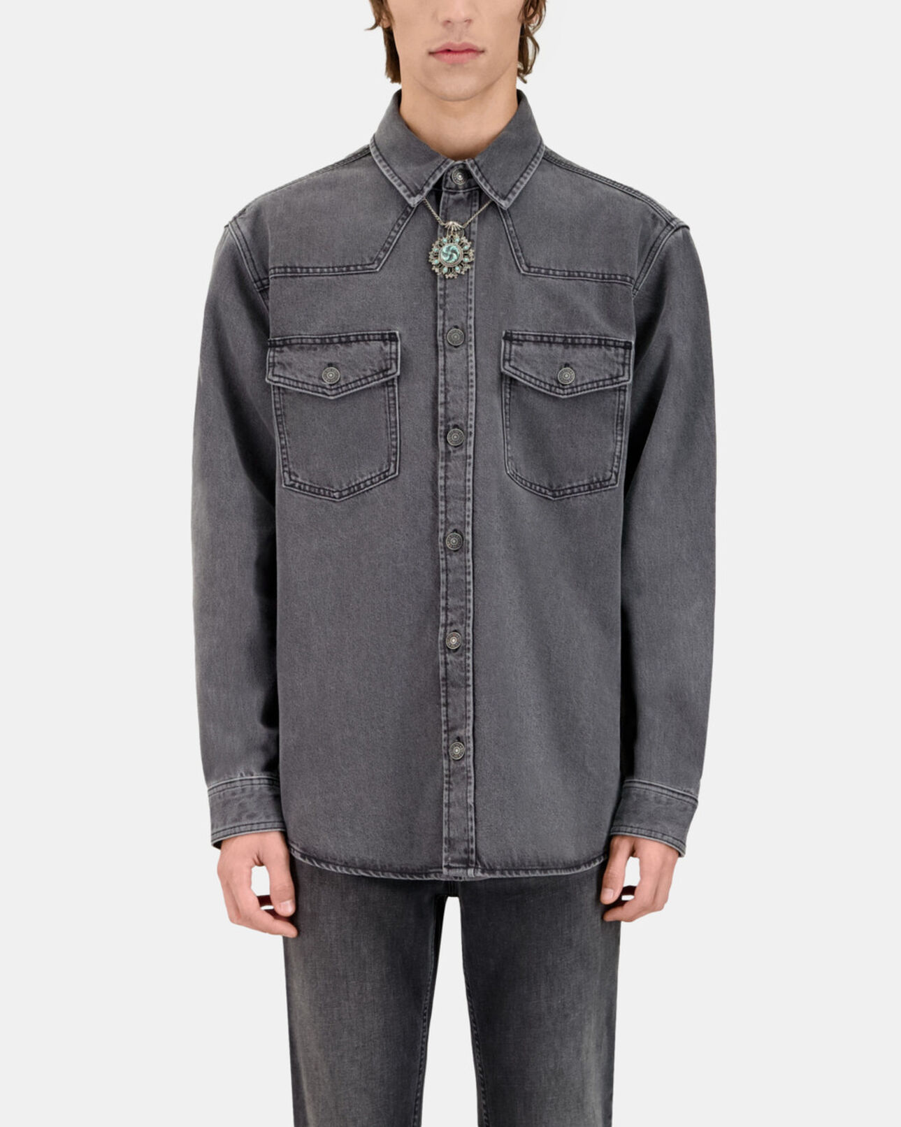 The Kooples HOMME DARK GREY chemise en denim grise