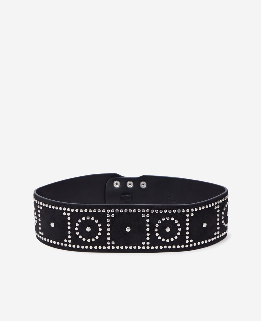 The Kooples WOMEN BLACK wide black leather belt with studs