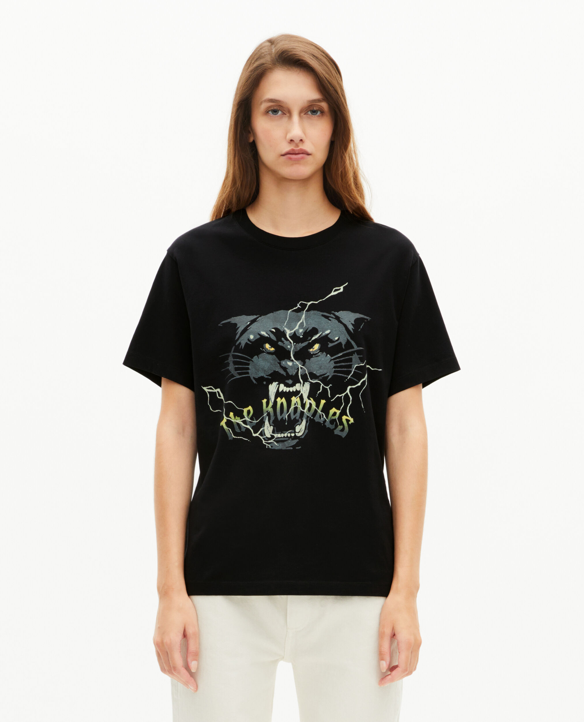 T-shirt with black rhinestone screen print, BLACK WASHED, hi-res image number null
