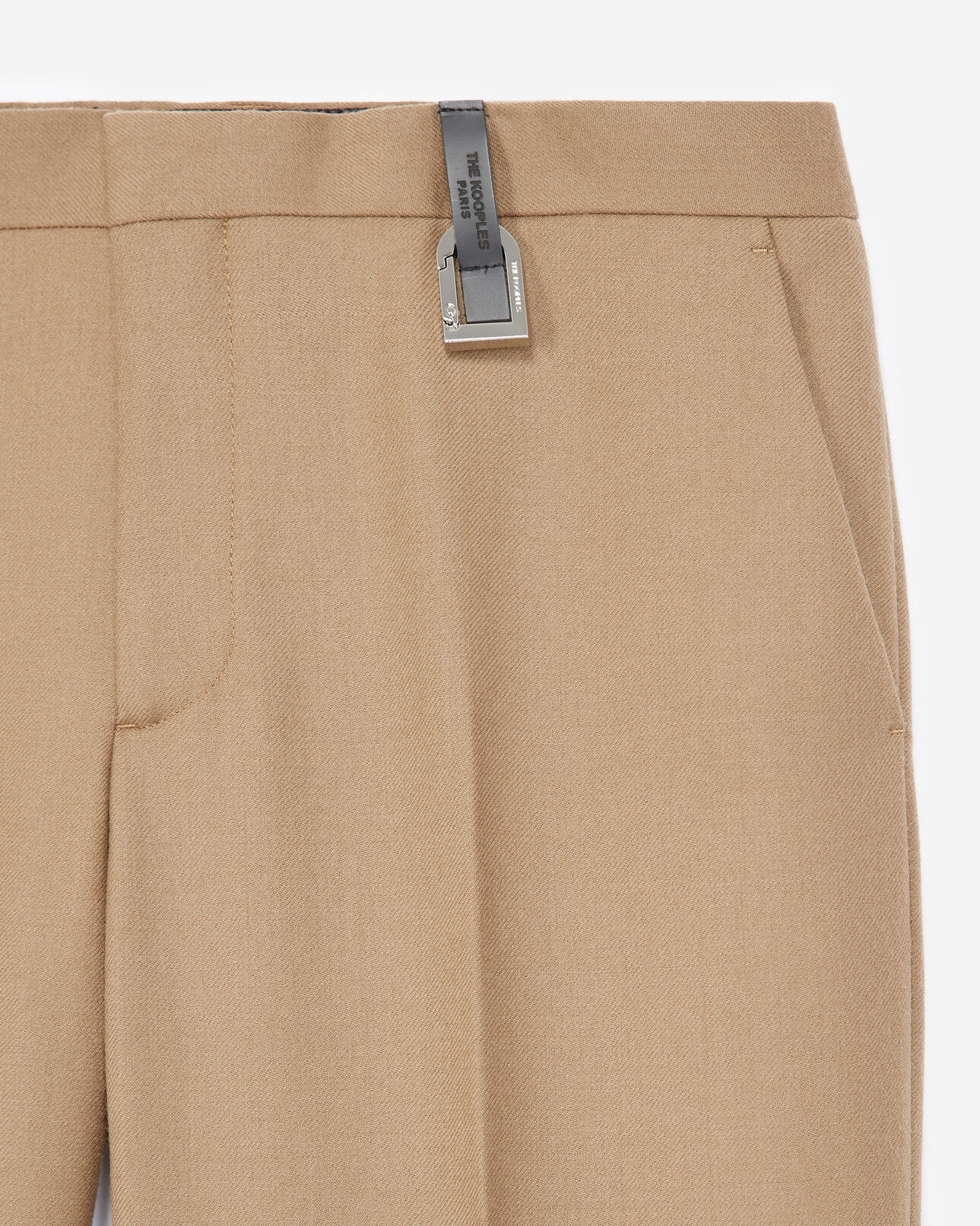 The Kooples MEN CAMEL camel-colored wool pants w/leather detail