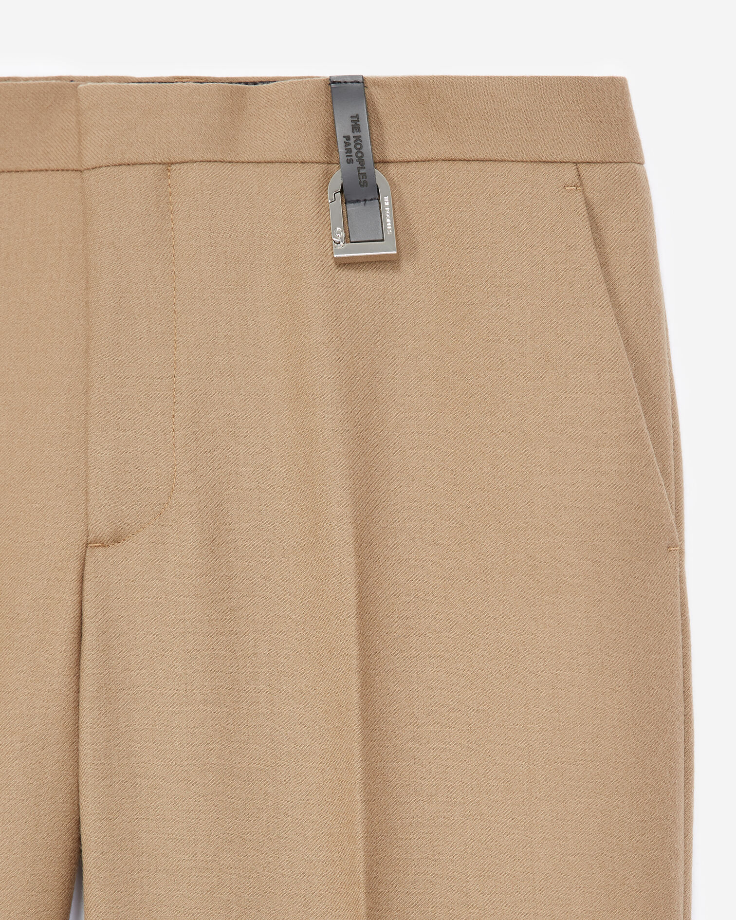 Camel-colored wool pants w/leather detail, CAMEL, hi-res image number null