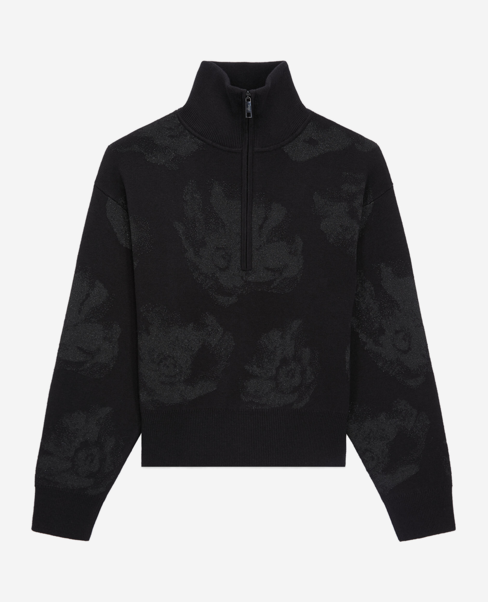 Black wool-blend sweater with silver details, BLACK/BLACK, hi-res image number null