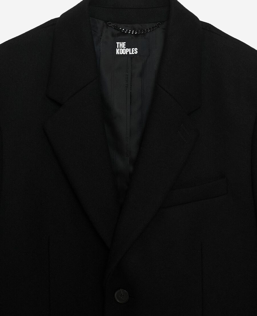 The Kooples MEN BLACK black leather lapel collar coat