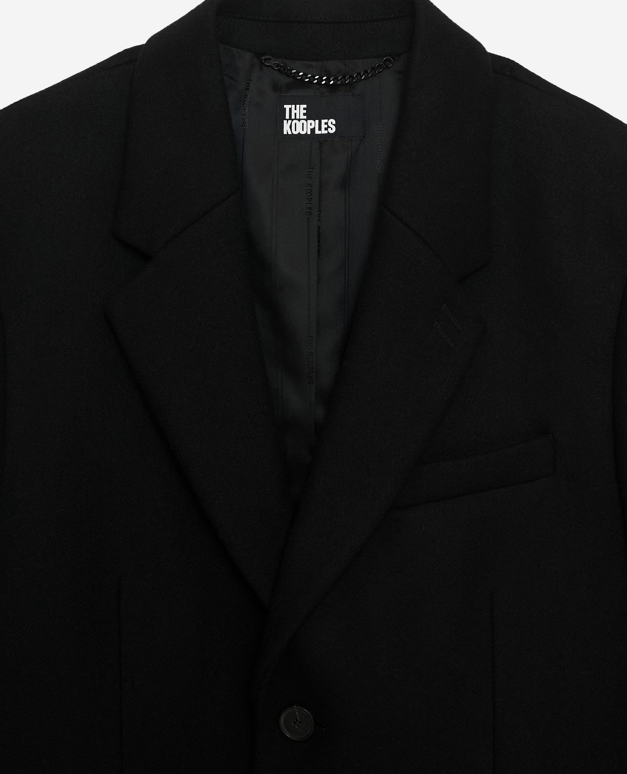 Black leather lapel collar coat, BLACK, hi-res image number null