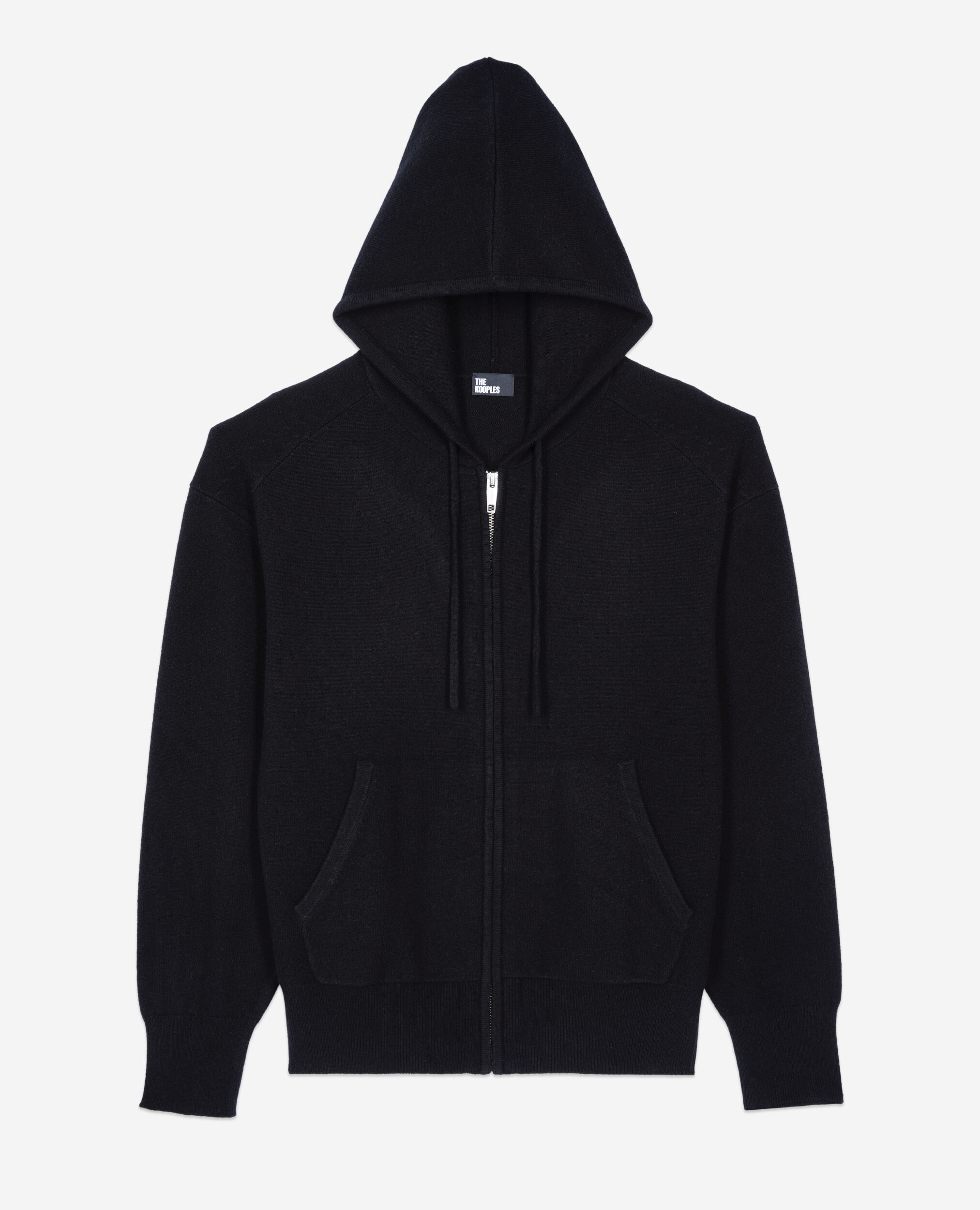 Black wool and cashmere hoodie, BLACK, hi-res image number null