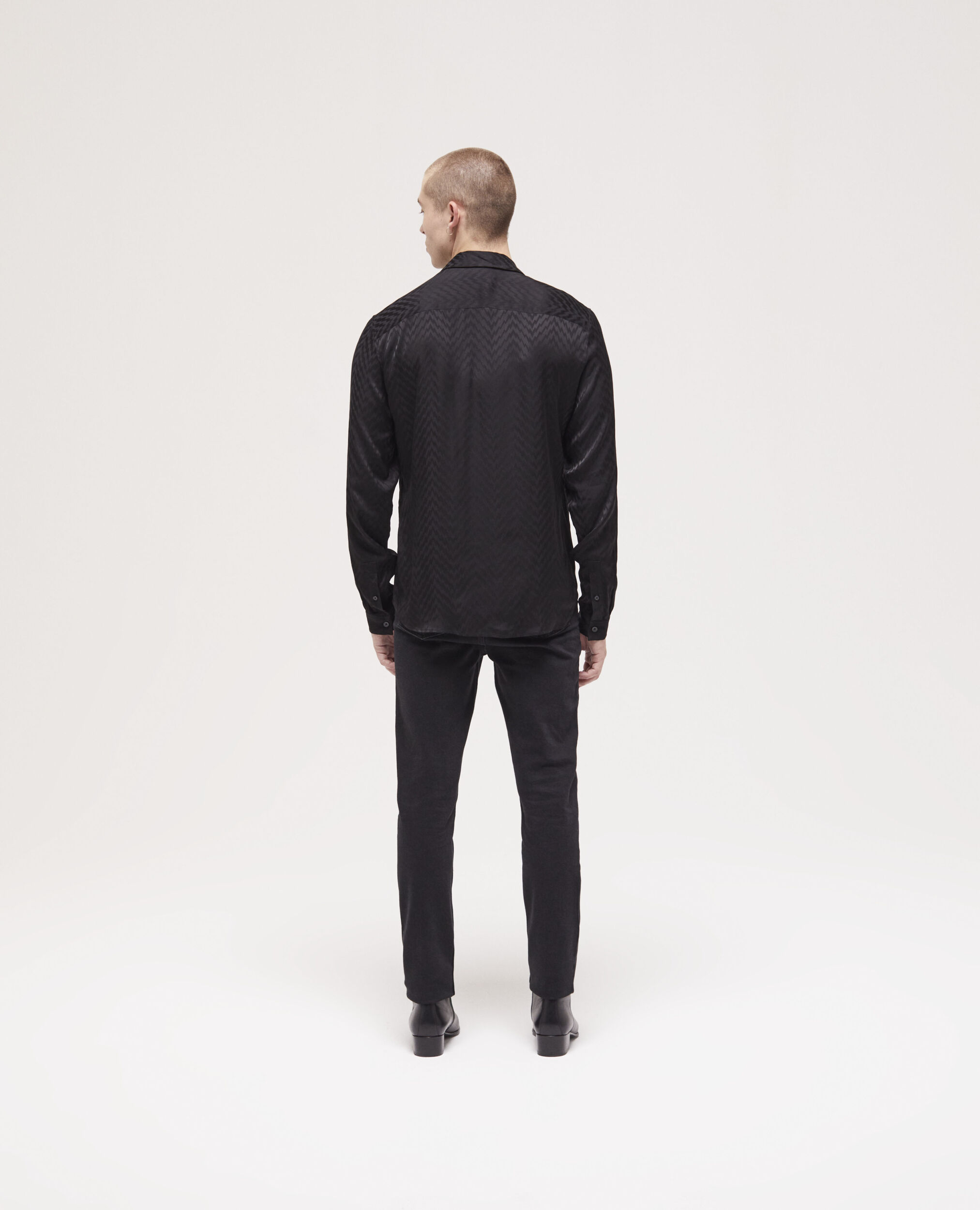 Schwarzes Hemd mit Jacquard-Muster, BLACK, hi-res image number null