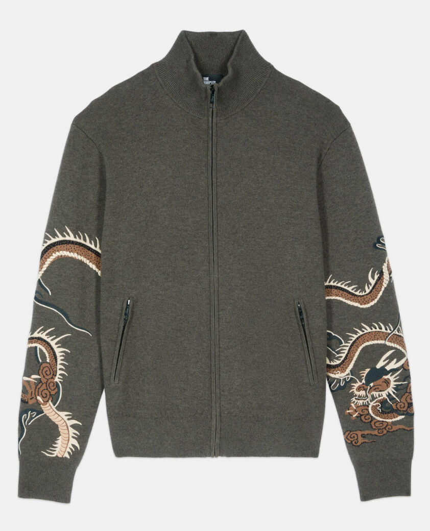 The Kooples HERREN KAKI khakifarbener cardigan aus wollmischung