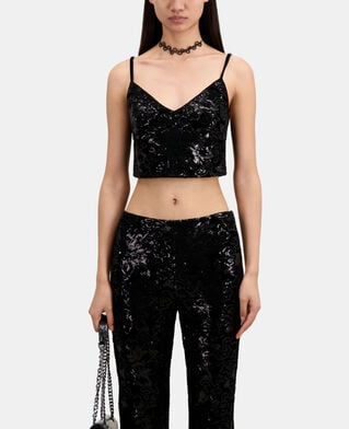 The Kooples FEMME BLACK pantalon flare en velours avec sequins noir